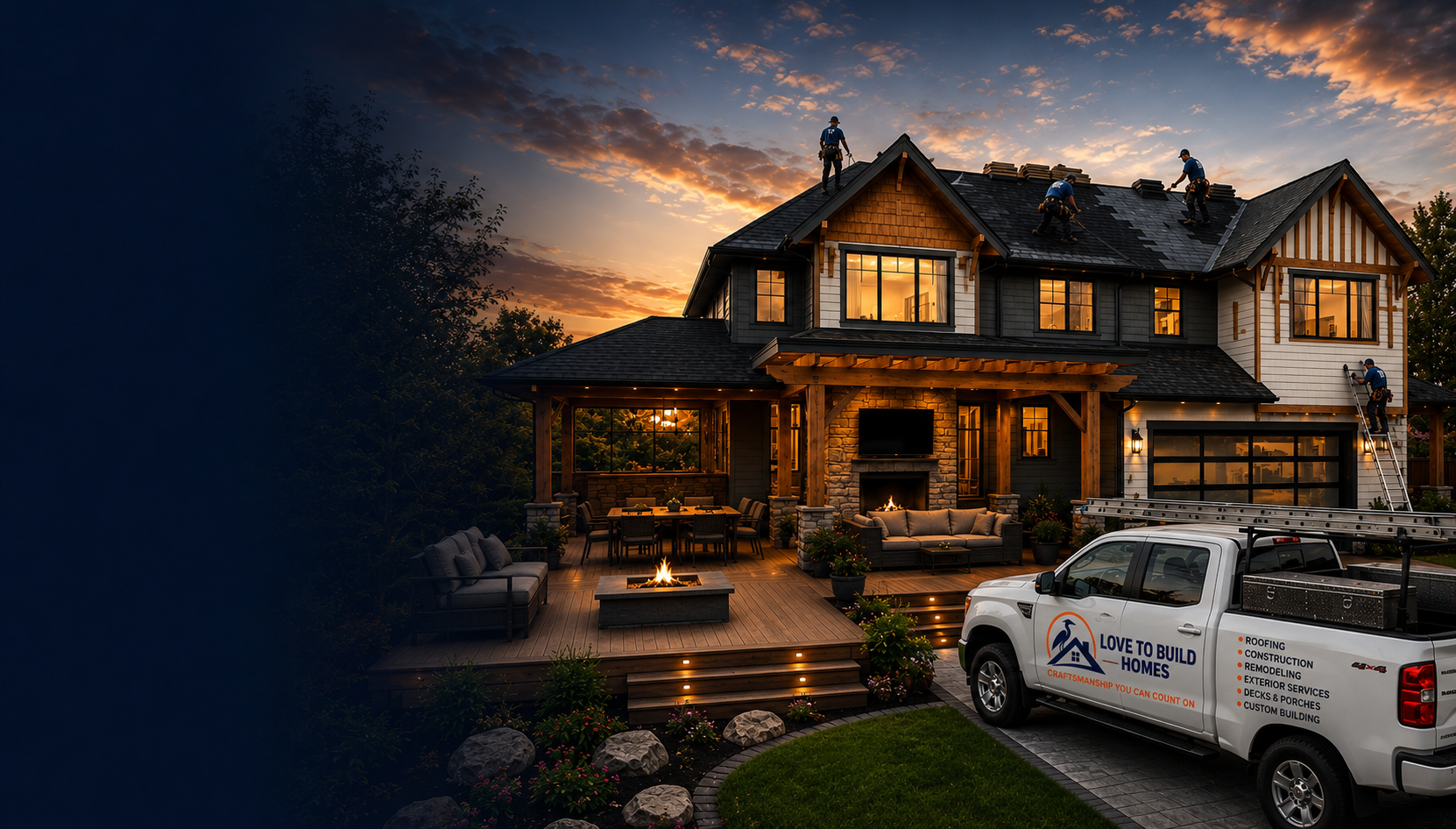 Love To Build Homes crew working on a residential roof